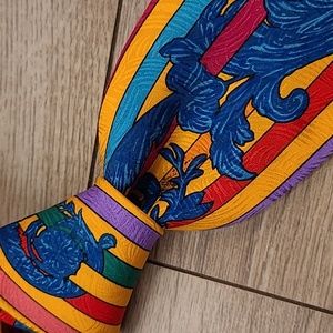 RUSH LIMBAUGH No Boundaries Blue Gold Candy Stripe Abstract USA Silk Tie 90s VTG